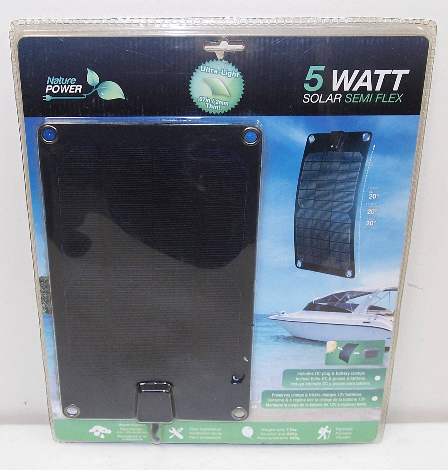 New!! Sealed!! NATURE POWER 5 Watt “Semi Flex” PORTABLE SOLAR PANEL Weatherproof