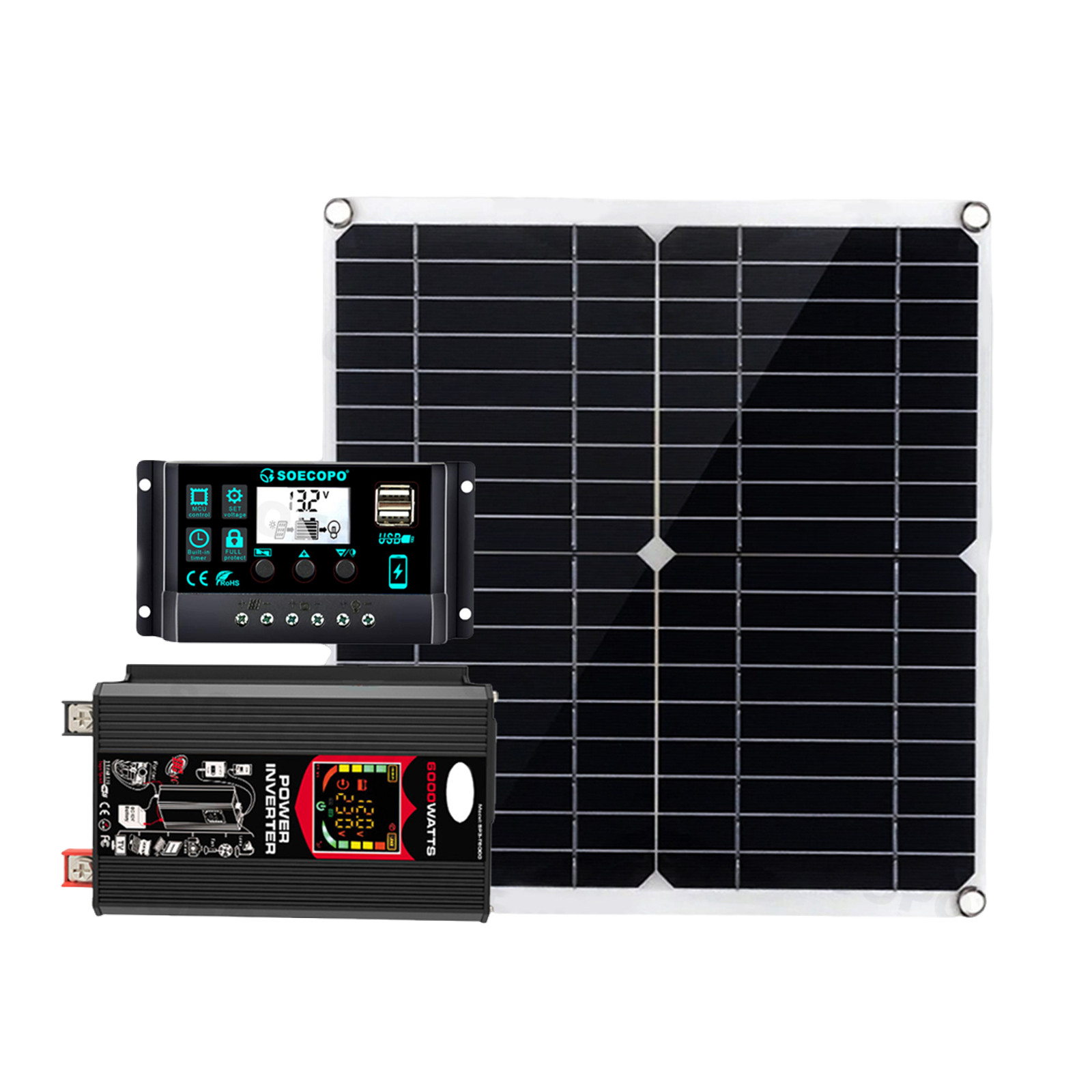 6000W Solar Panel Set Solar Power Inverter Generator 100A Home 110V Grid Syste