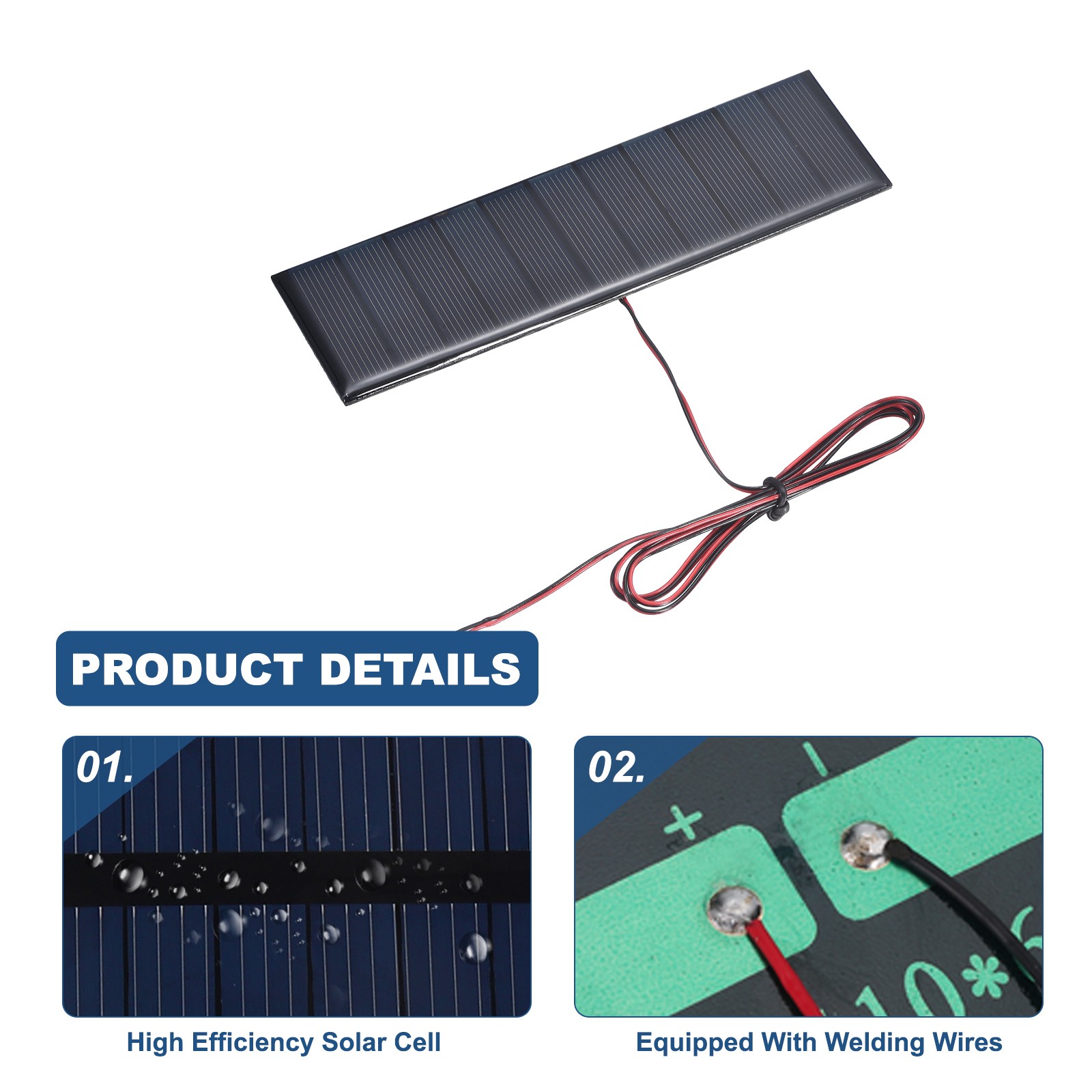 5.5V 0.8W 160mA Mini Solar Panels with Cable, 150 x 42mm