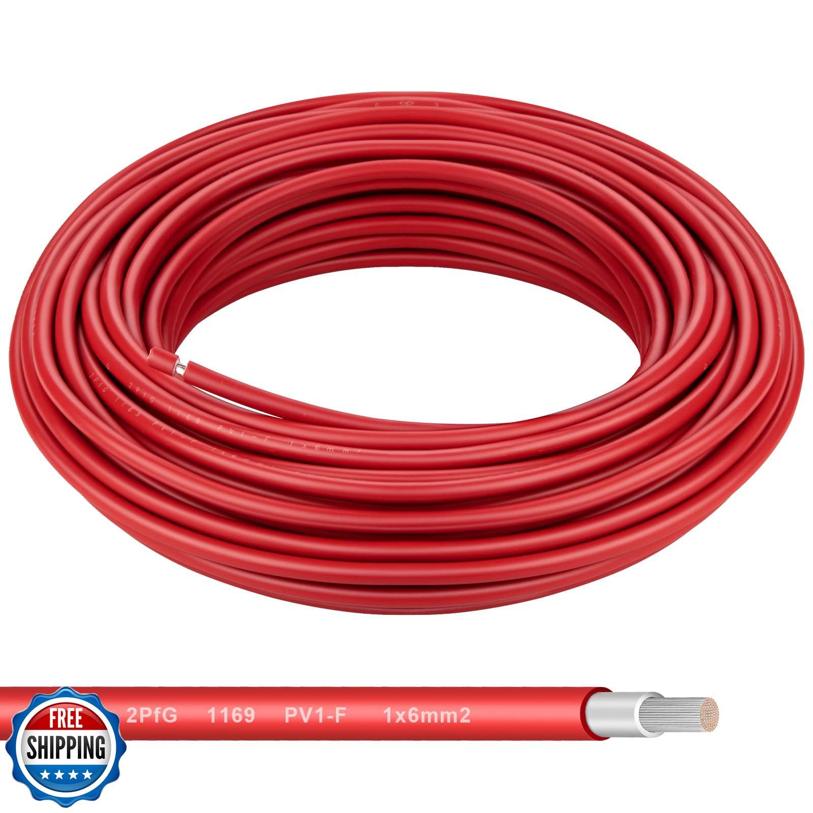 Shirbly Solar Panel Wire – 80FT Red Tinned Copper Wire, 10AWG (6mm²) PV Wire