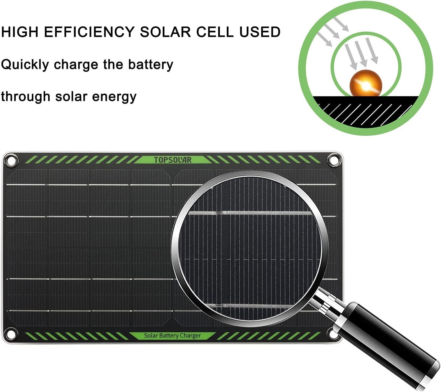 Topsolar 10 Watt 12 Volt Solar Trickle Charger 10W 12V Panel 10W, Black