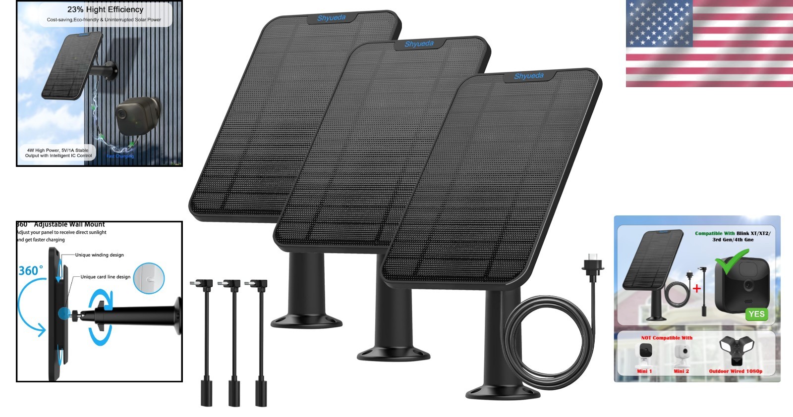 3-Pack Solar Panels for Blink 3rd Gen/XT2/4th Gen