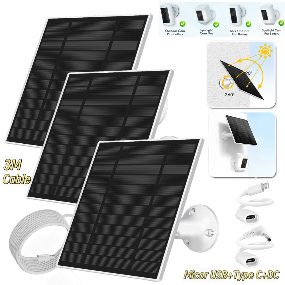 Solar Charging Panel USB C Power Battery Charger for Outdoor Ring Camera w/Stand