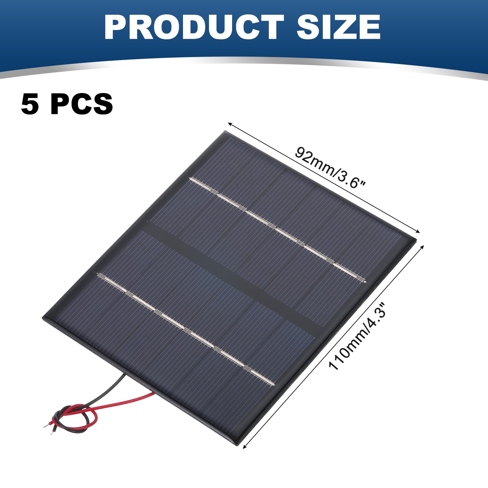 5 Pcs 6V 1.68W 280mA Mini Solar Panels with 2 Cable 110mm x 92mm