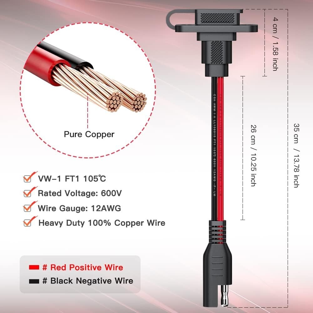 Versatile SAE Flush Mount Connector Set for Solar Generators & Vehicles – 1.15ft