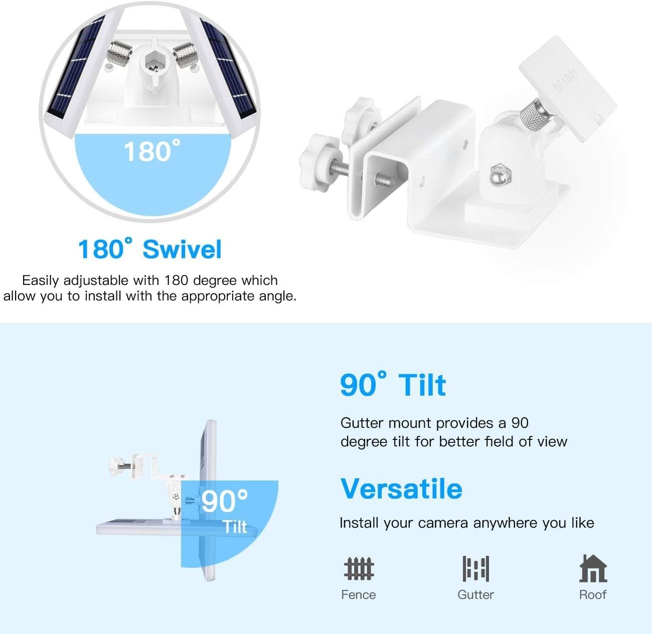 Adjustable Gutter Mount for Ring Solar Panel – White, 2 Pack