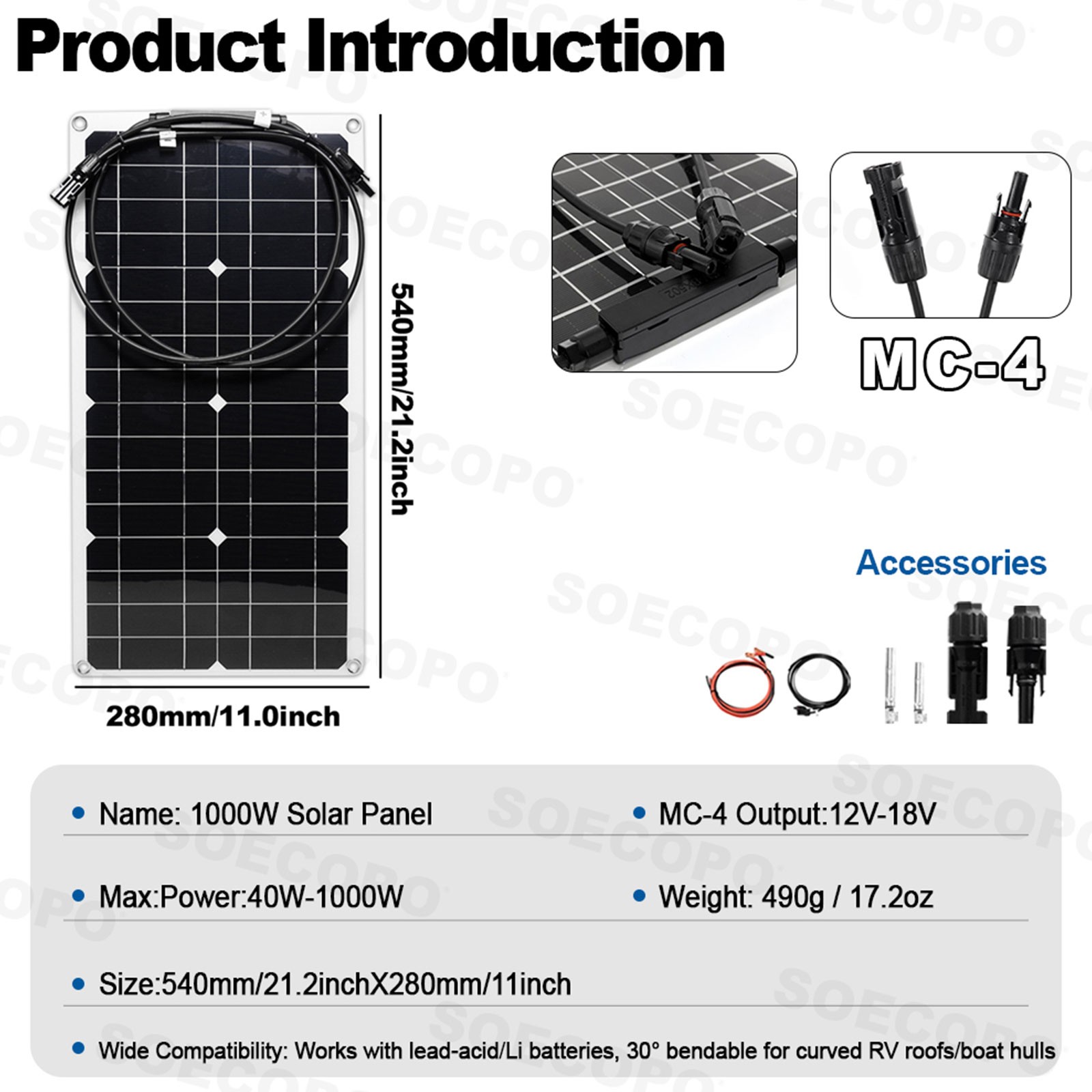 SOECOPO 30000W Peak Solar System Kit Flexible Panel for Camp Charger Off Grid