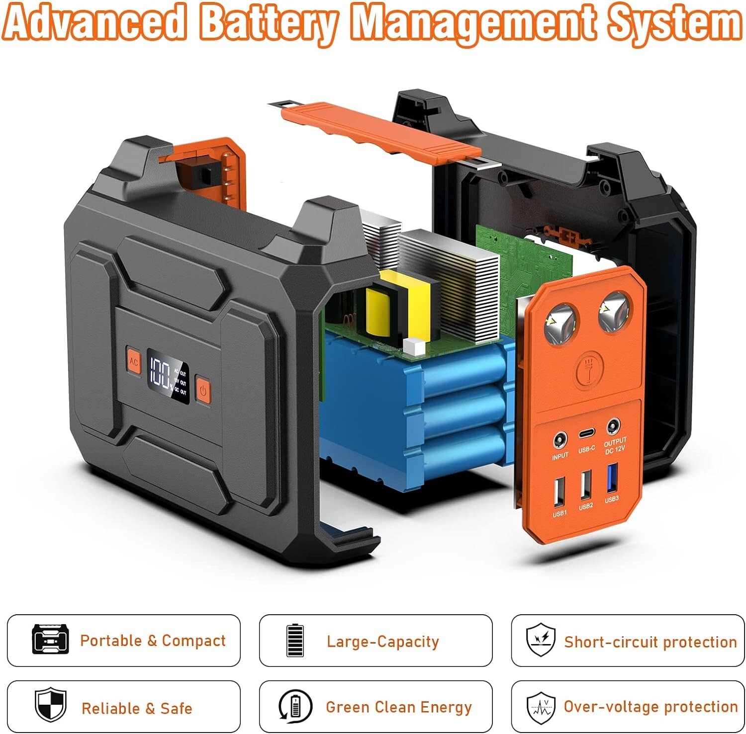 100W 110V Portable Power Bank, 39600mAh External Battery Pack with LED