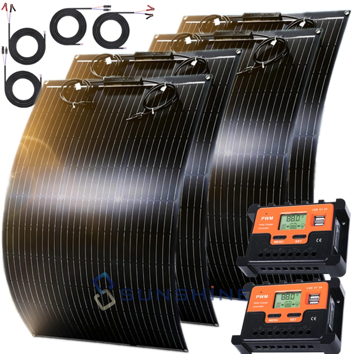 400W Ultra-Flexible Solar Panel Kit 12-24V Battery Charging Car Battery Camping