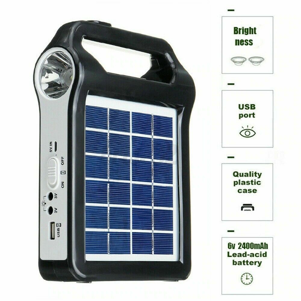 Portable Solar Generator USB Charger 6V 2W Power Storage System with Flashlight