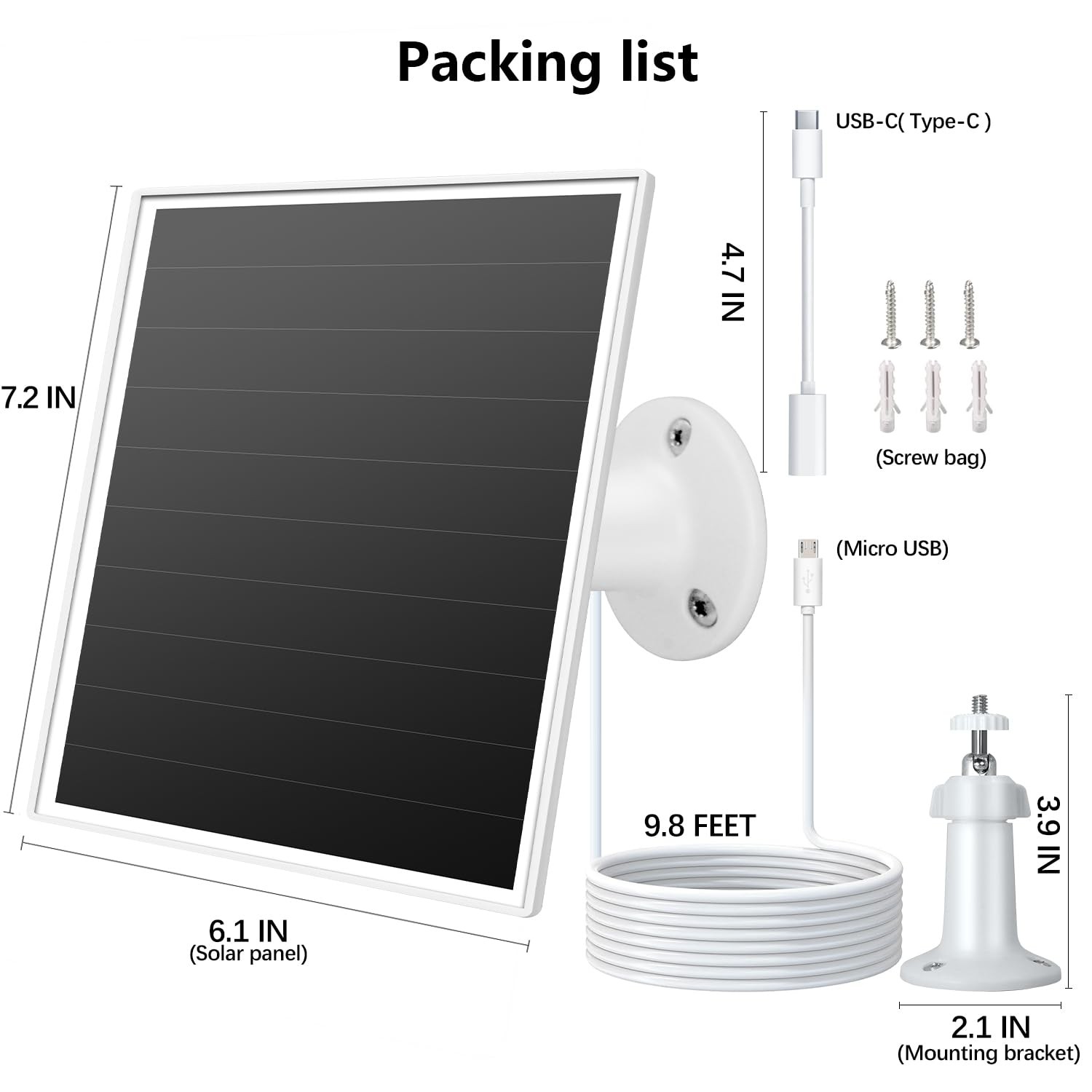 6W Solar Panel for Outdoor Security Camera with Micro USB & USB – C Port, Sol…