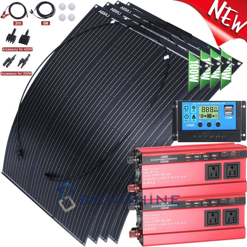 100W 200W 400W Mono Solar Panel for 12/24V Battery Charger Home Boat RV Off Grid