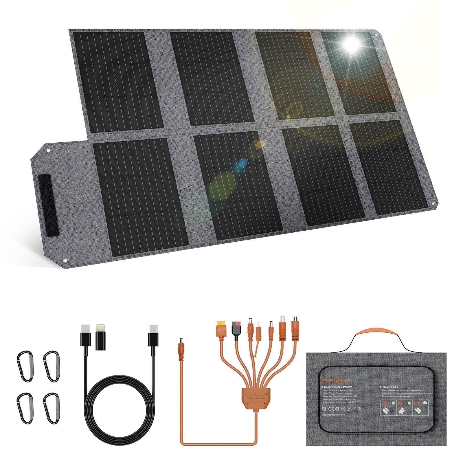 MHPOWOS 80W Small Solar Panel Charger with USB C for Emergency Power Supply