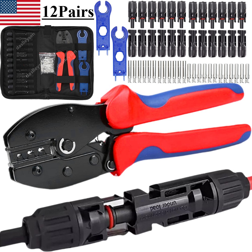 24PCS Wire Panel PV Cable Connectors Crimper Pliers Solar Crimping Tools Set