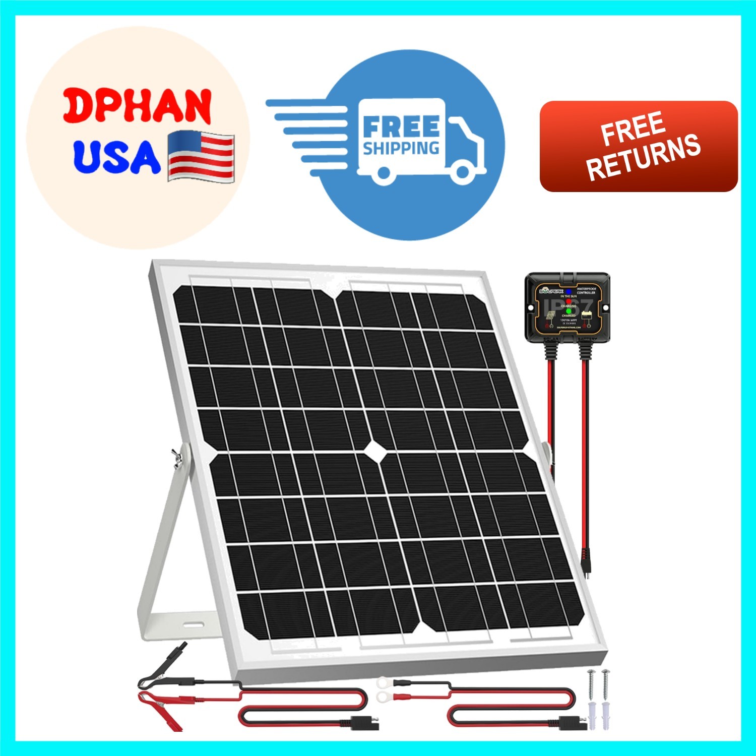 Durable 20W Solar Panel Charger with Smart Controller for Boats and Motorcycles
