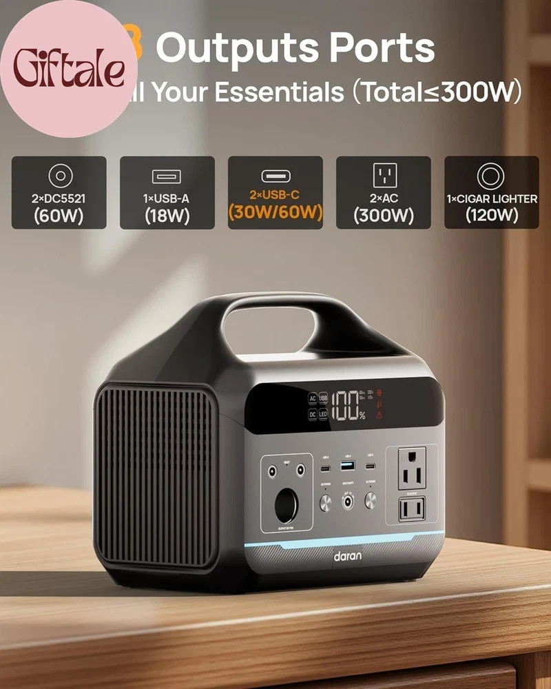 Portable Power Station 300W, 192Wh Large Power Bank with 110V AC Outlet, Lifepo4