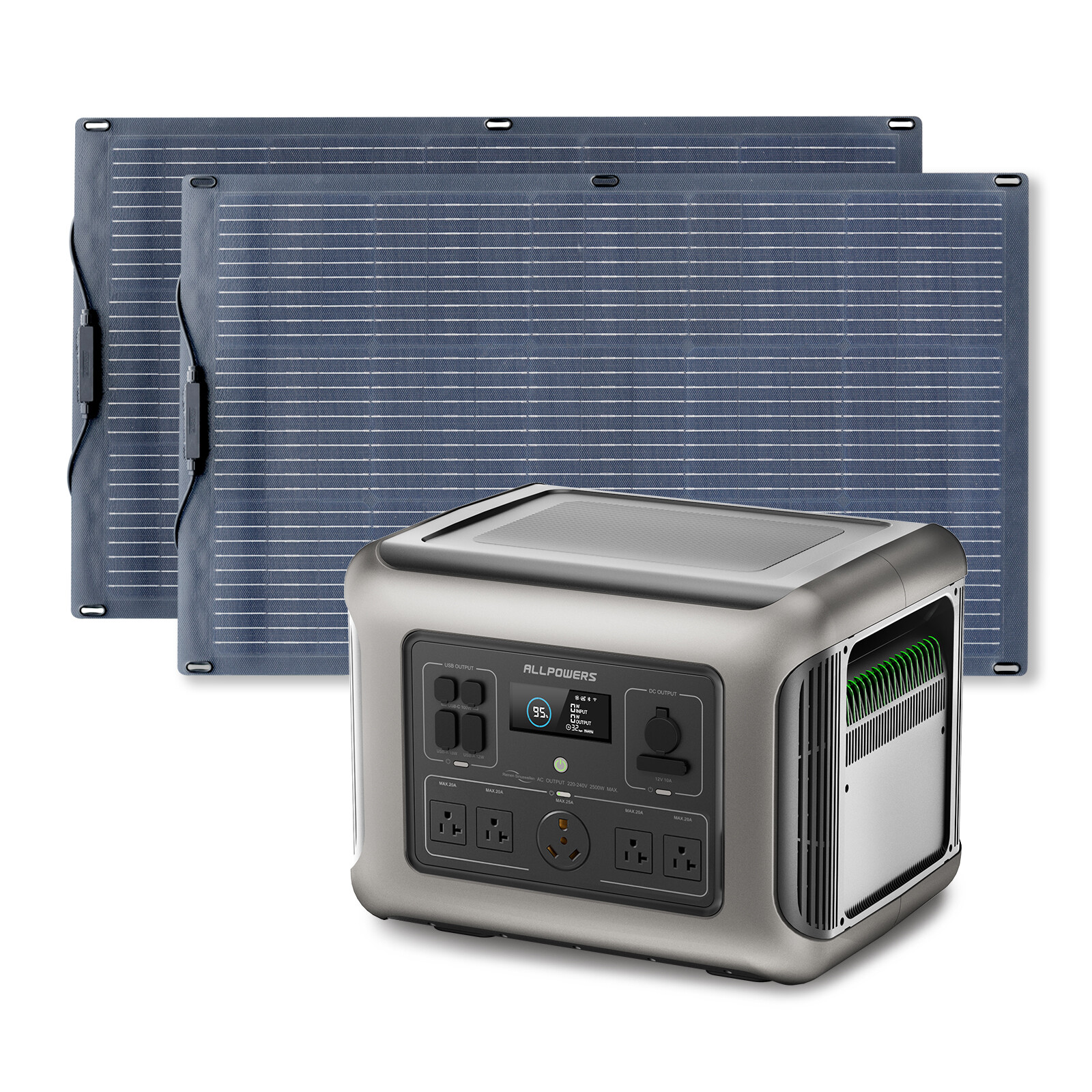 ALLPOWERS 2500W Portable Power Station with 2X Mono flexible 100W Solar Panels