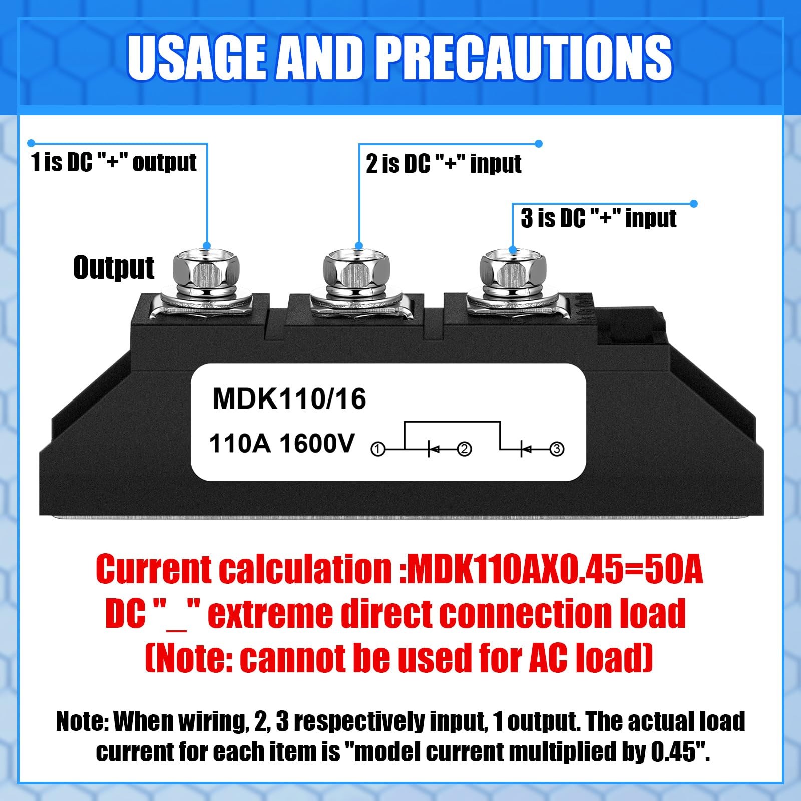Yexiya MDK 110A (100A)-16 Solar Diode, DC Blocking Unidirectional in-line Ant…