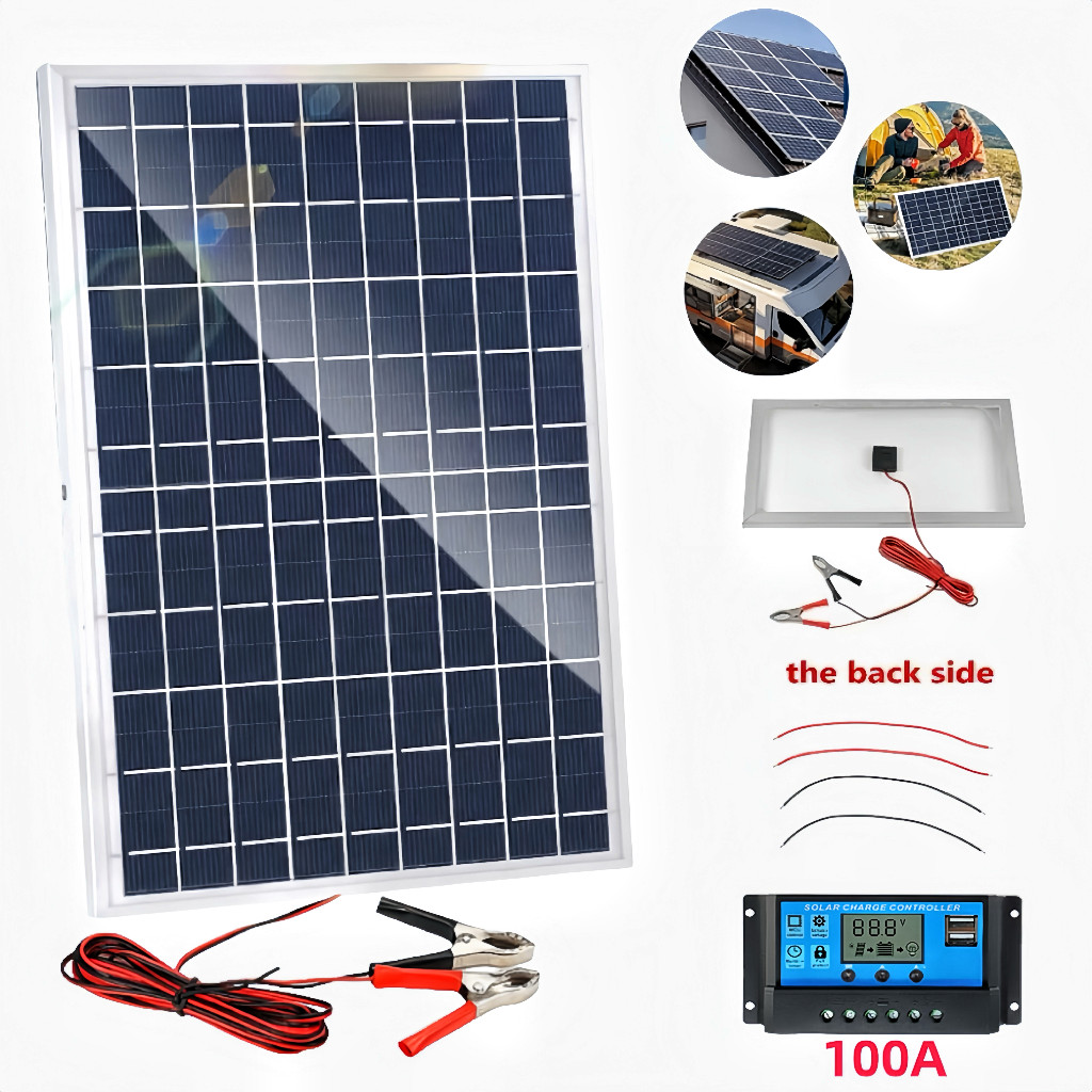 1/2PC Solar Panel 12V Solar Battery Trickle Charger 100A W/Controller Maintainer