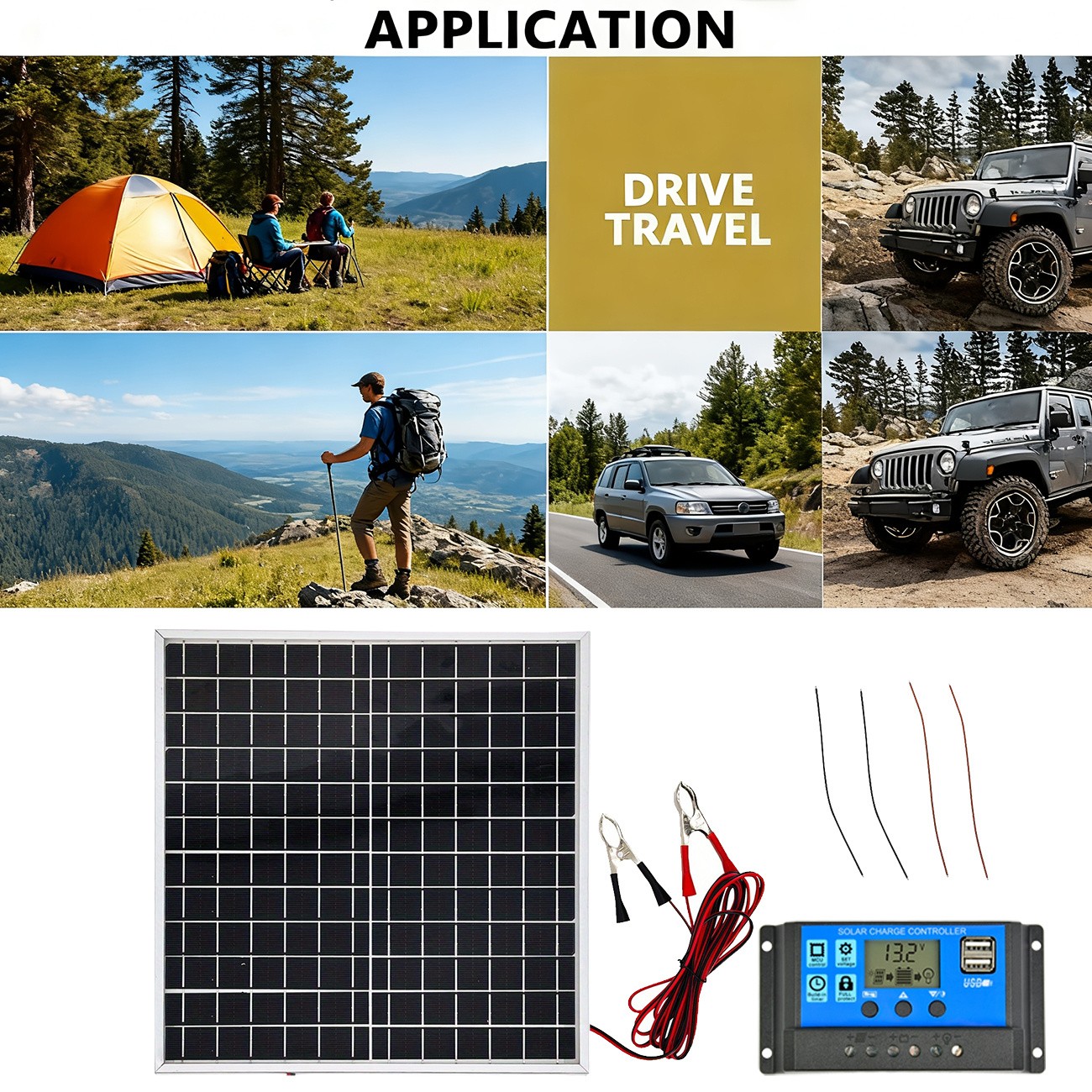 Solar Panel Kit with 100A Controller, 18V USB Port for Car Boat RV