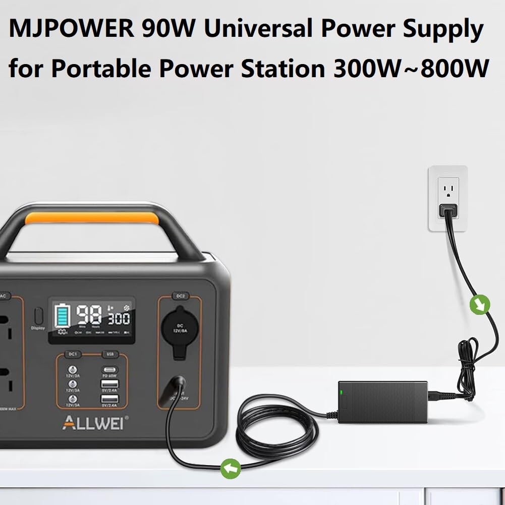 MJPOWER 90W Universal AC Adapter Charger for Portable Power Station 300W to 6…
