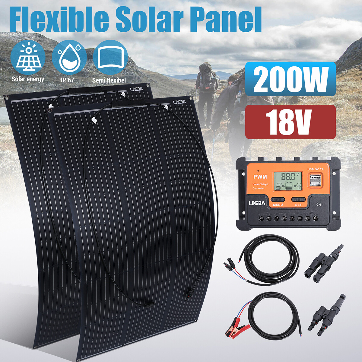100W 200W 400W Watt Mono 18V Solar Panel Kit with Controller fr Home RV Off Grid