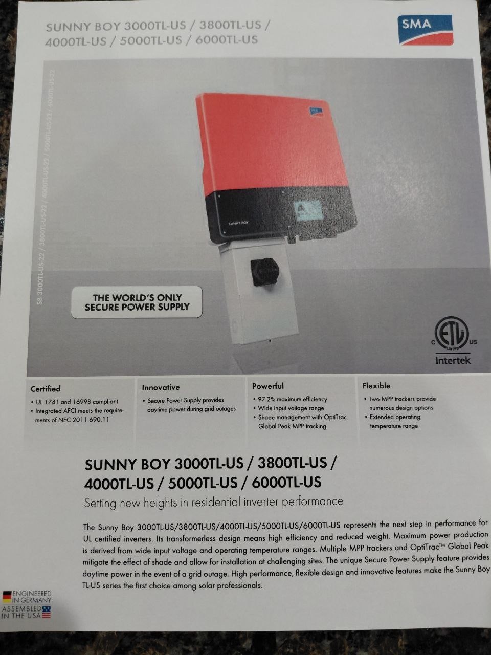 Solar System Sunnyboy 5000tl-22 Inverter And 19 Panels.