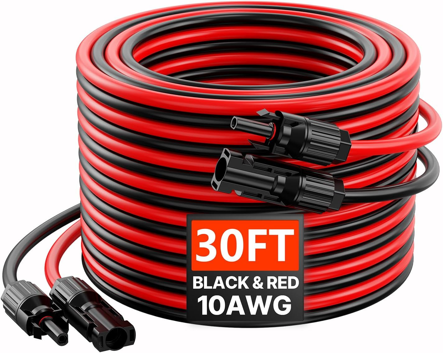 30FT Solar Panel Extension Cable, 10AWG Solar Extension Cable Wire with Female &