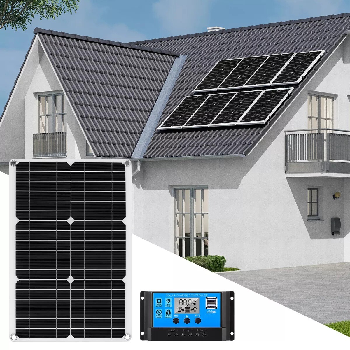 20 Watts Solar Panel Kit 10A 12V Battery Charger w/ Controller Caravan Boat RV