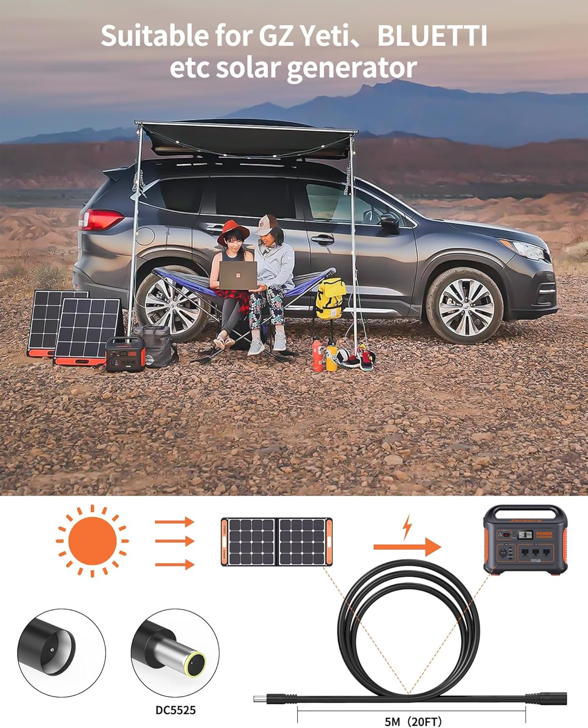 16.4 Feet Cord for Jackery Solar Panel Extension Cable Compatible with Jackery E