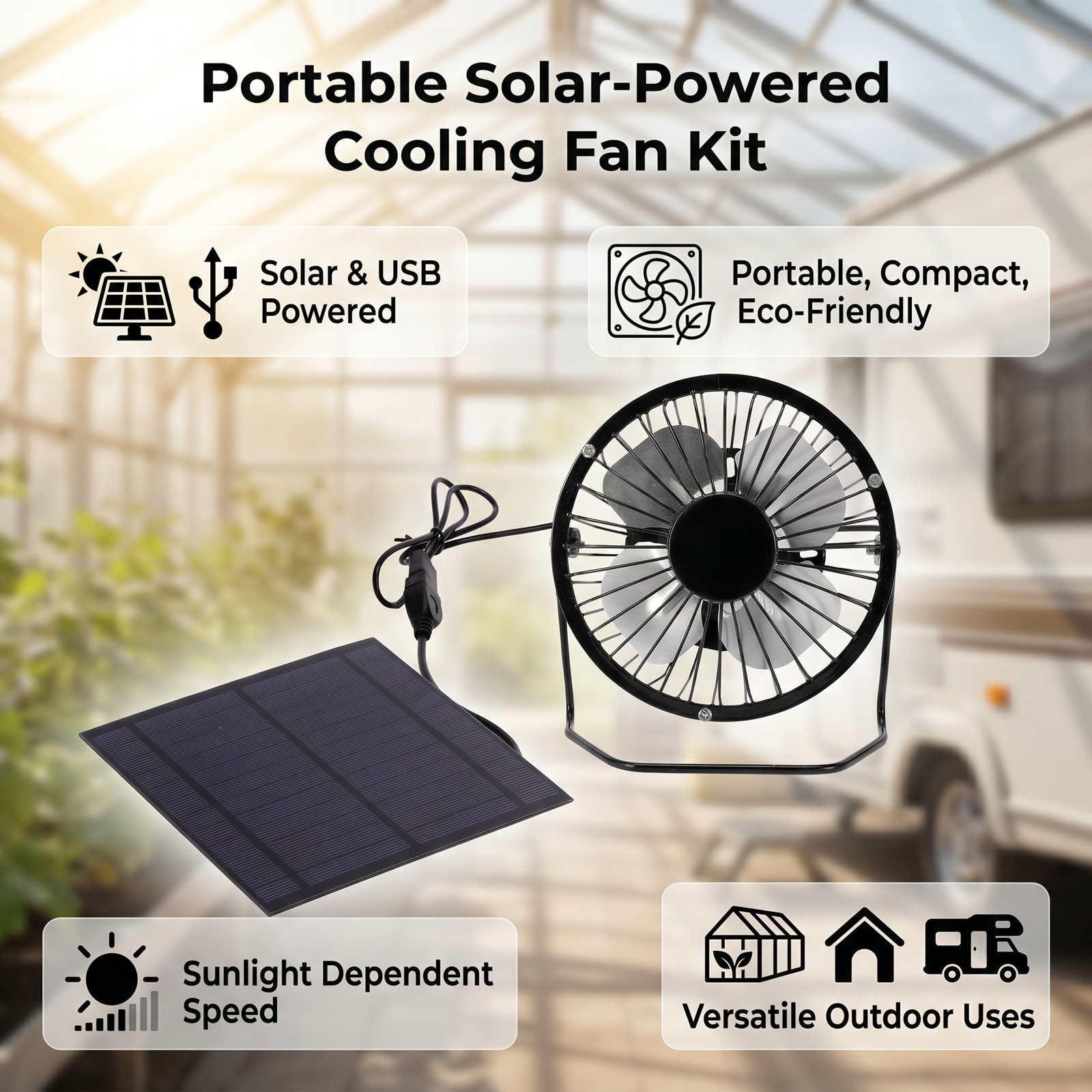 5W Mini Solar Panel with Portable Cooling Fan Photovoltaic Solar Panel Set for G