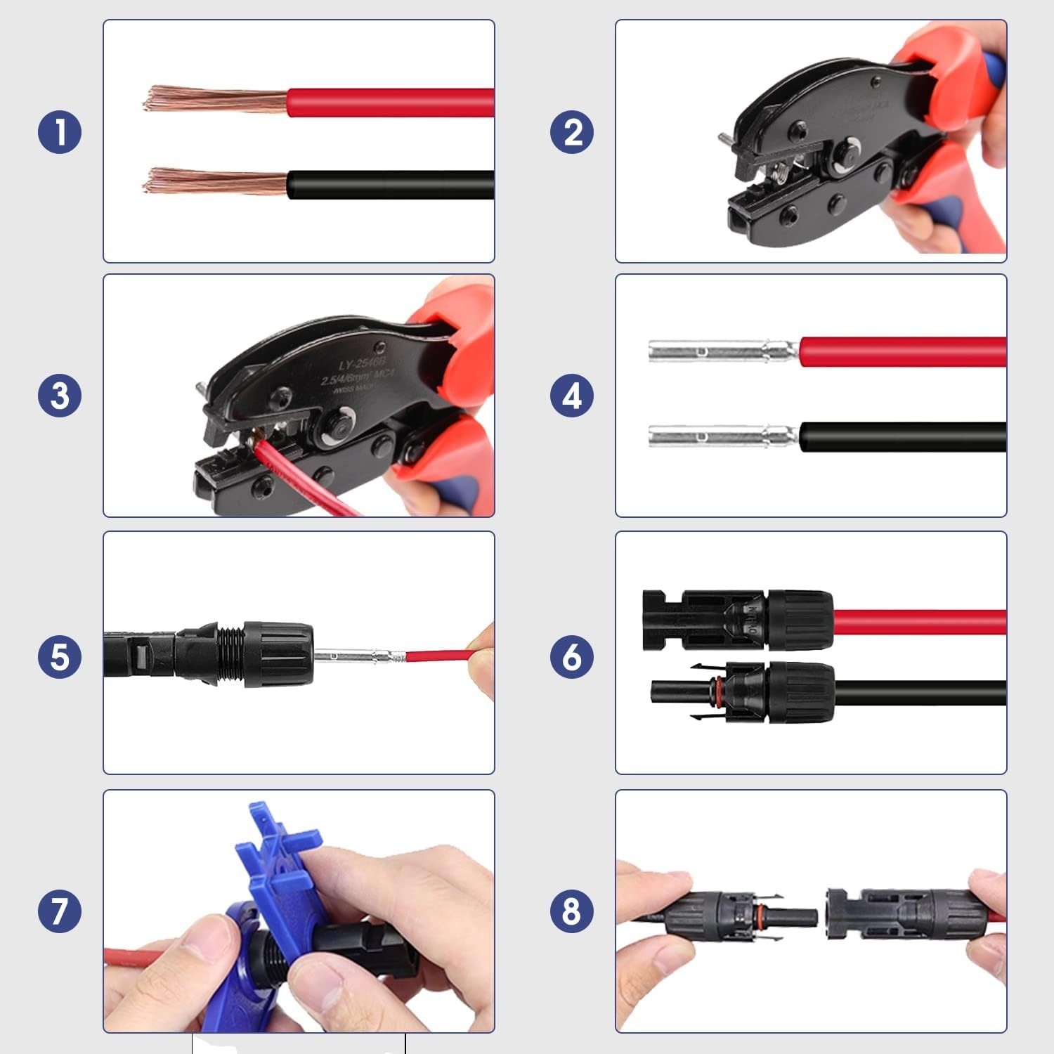 Solar Crimping Tool for Solar Panel Cable with 12 Pairs Solar Connectors, 1PC…
