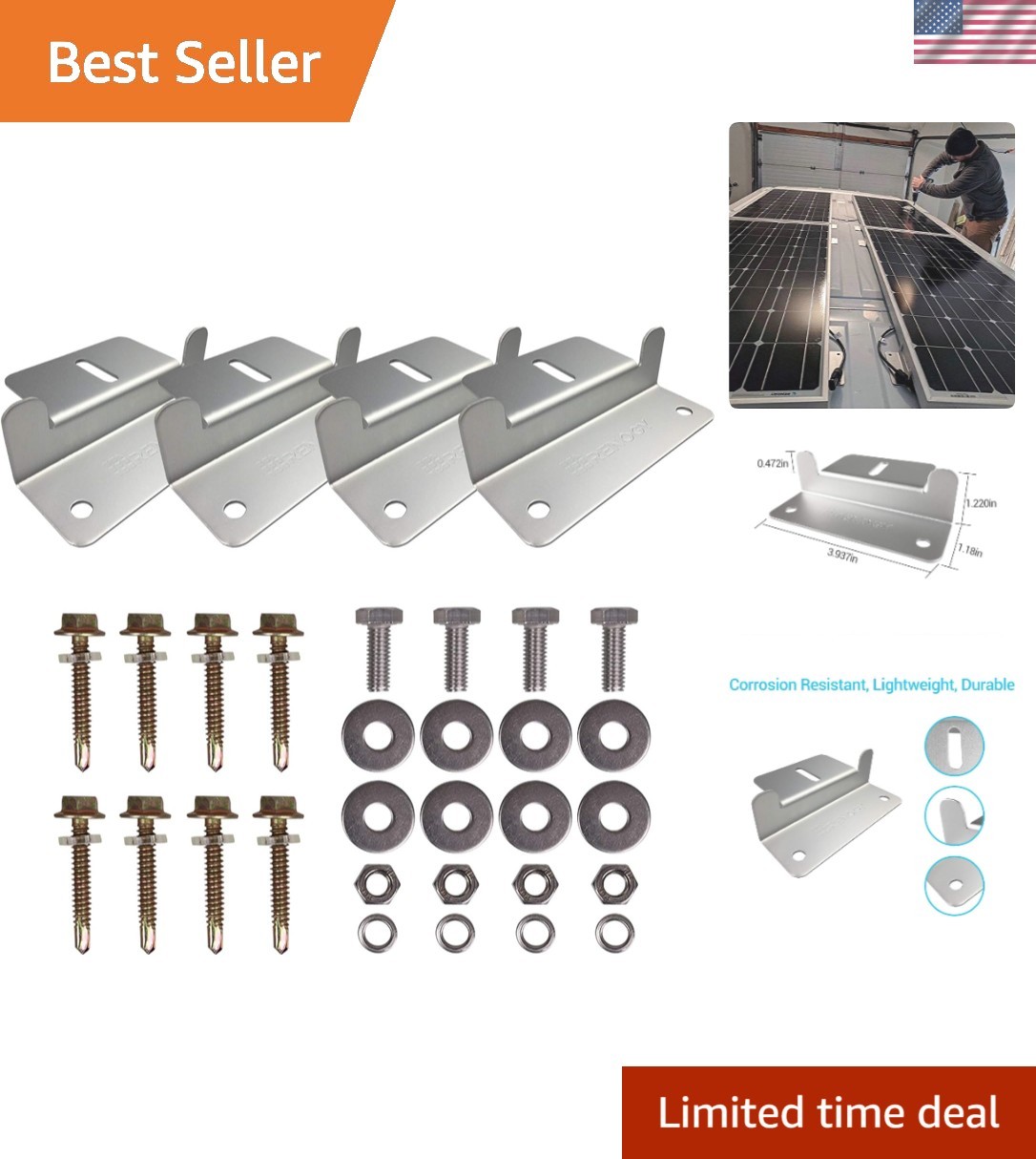 Corrosion-Free Aluminum Z Bracket Set for RVs and Boats – Solar Panel Mounting