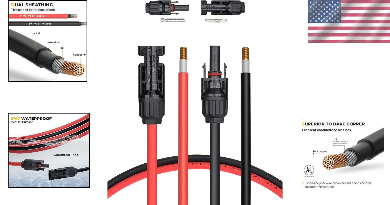 High-Performance 20FT 10AWG Solar Cable with Extra Connectors & UV Protection