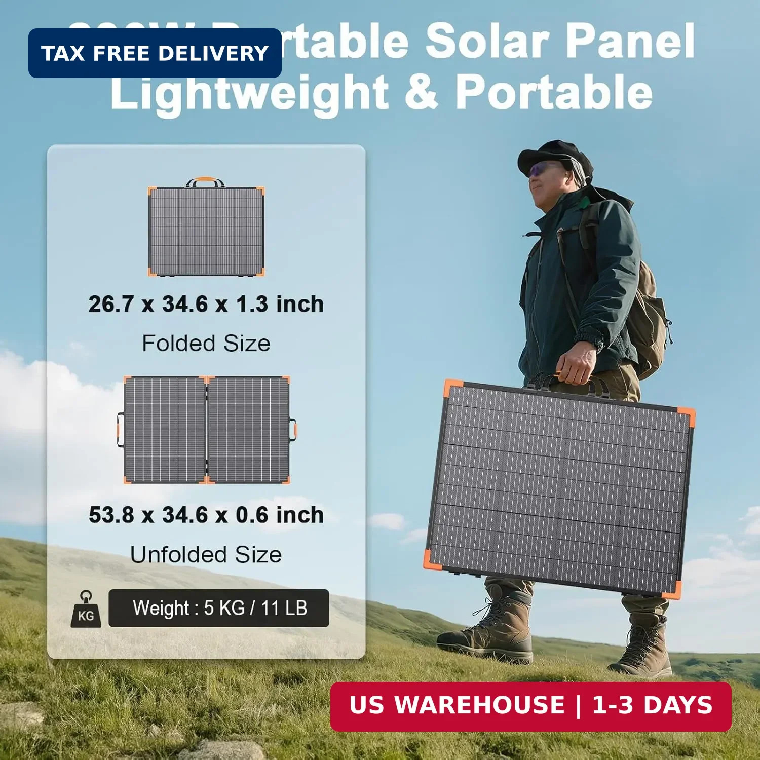 200 Watt Bifacial Portable Solar Panel, 20V Foldable Solar Charger for Power Sta