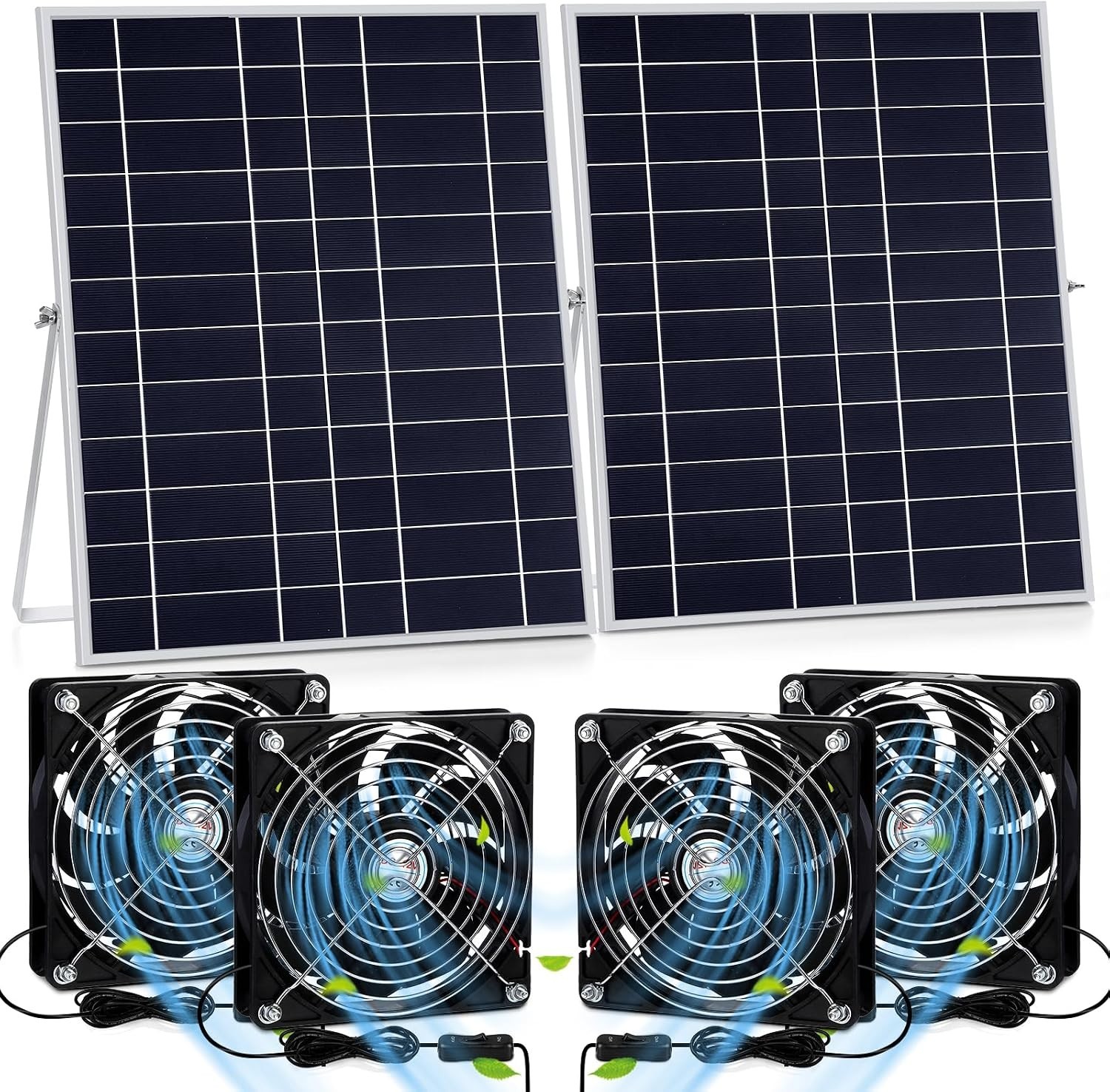 2 Set 20W Solar Powered High Speed Exhaust Fan Kit with Adjustable Stand