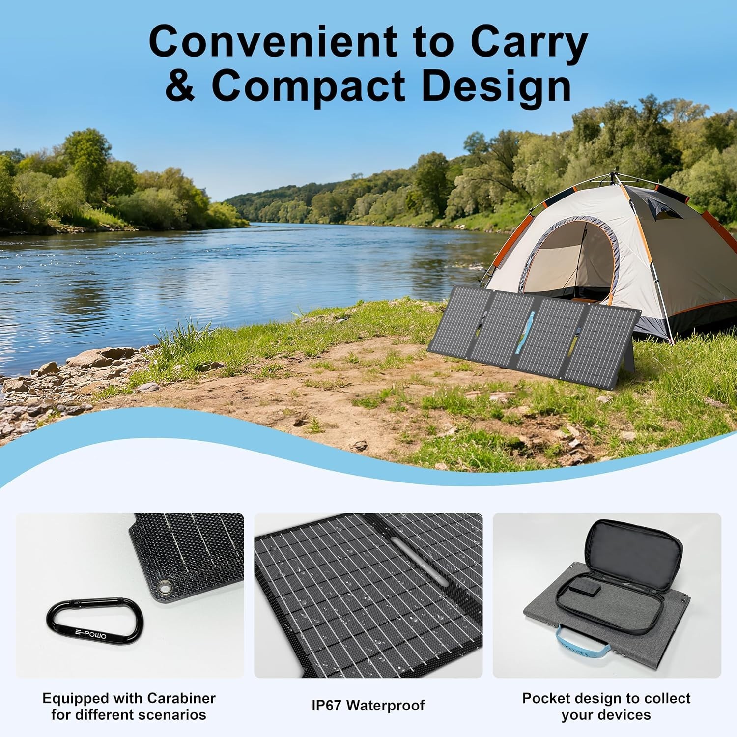 E POWO 60W Portable Solar Panel Charger Foldable USB C USB A DC