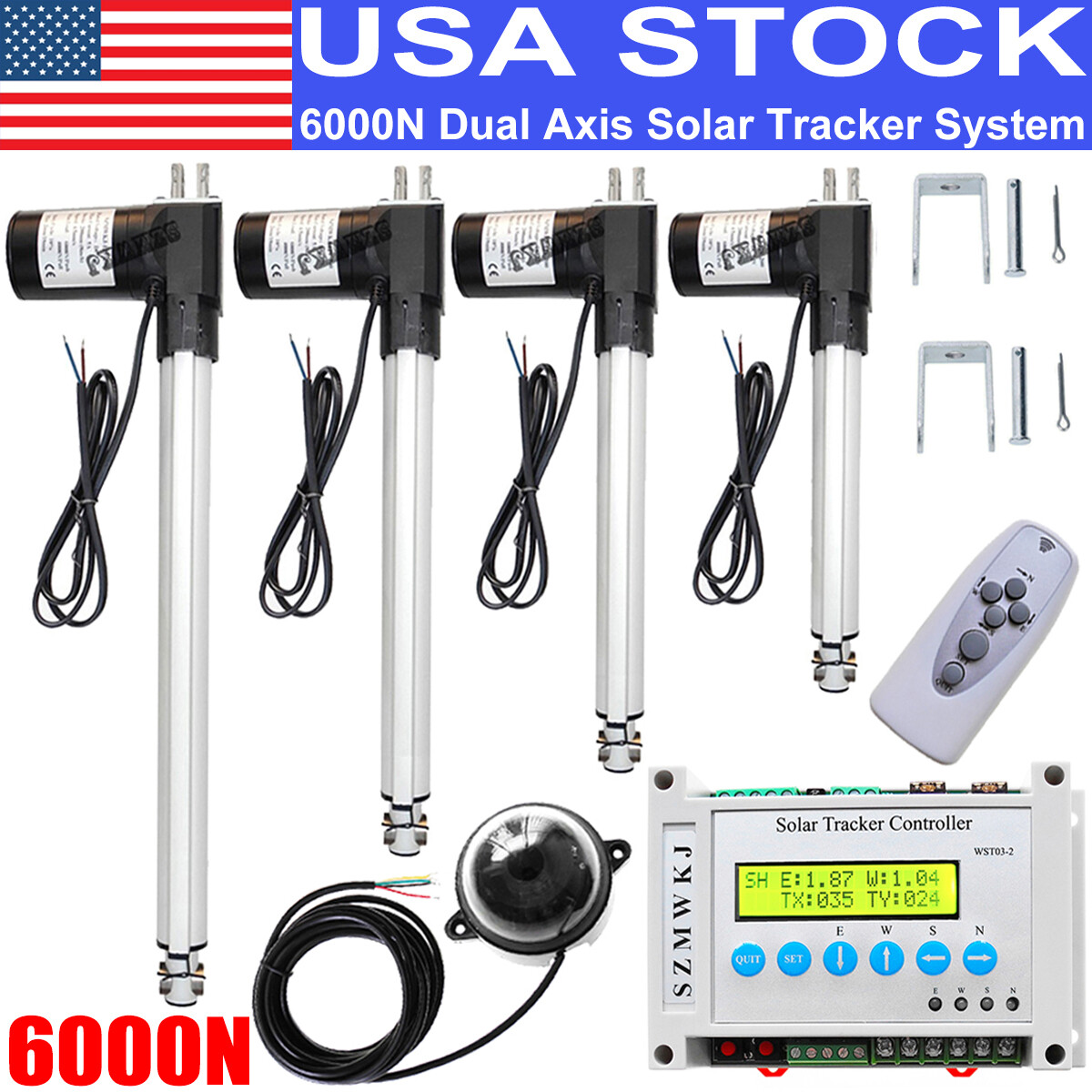 Complete 6000N Dual Axis Solar Tracker Kits Solar Panel Sunlight Tracking System