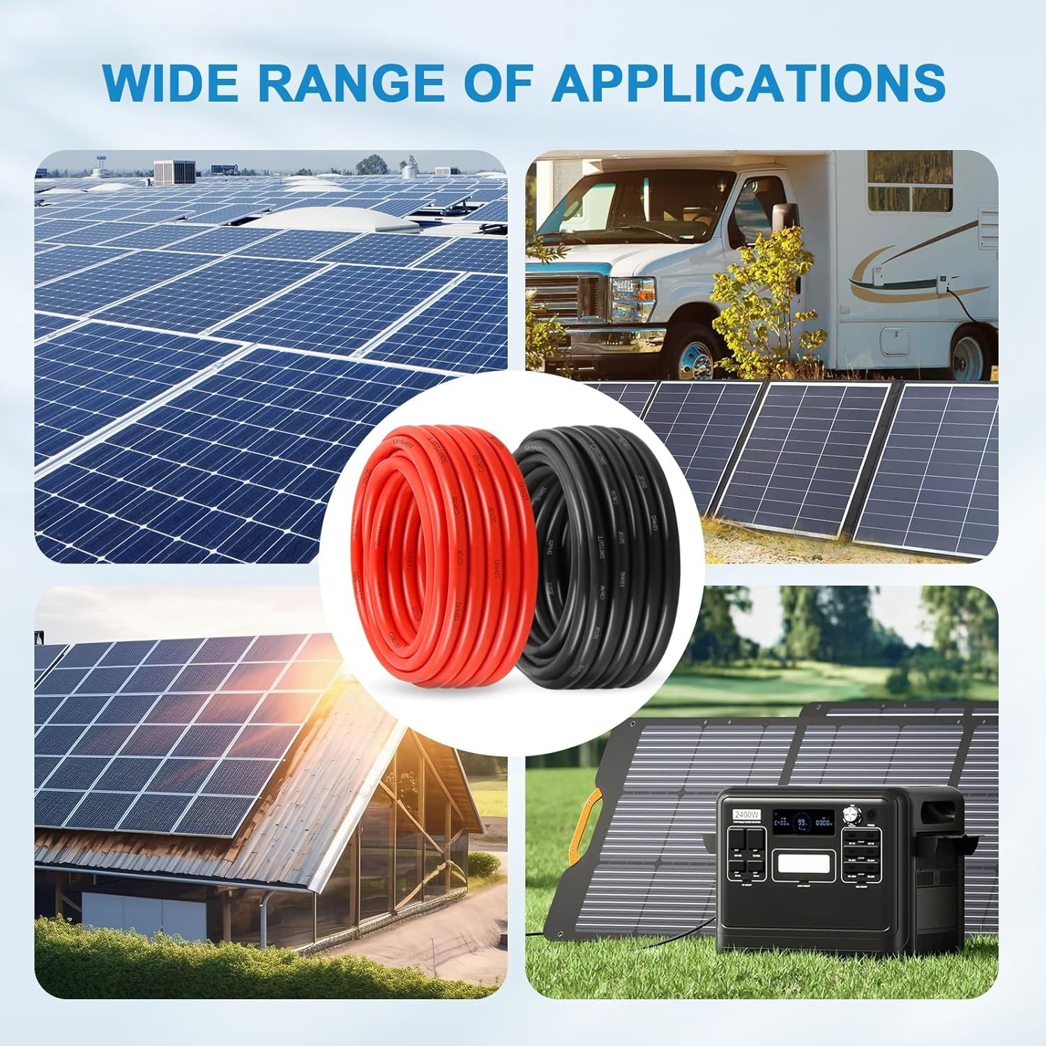 Solar Panel Wire 10 AWG(6mm²) – Solar Extension Cable 200Ft Black & 200Ft Red 10