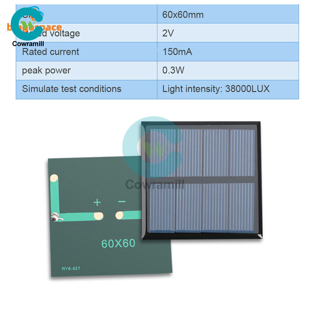 2V/5V/6V/12V Monocrystalline Solar Panel Module For Motor Toys Lawn Lamp New