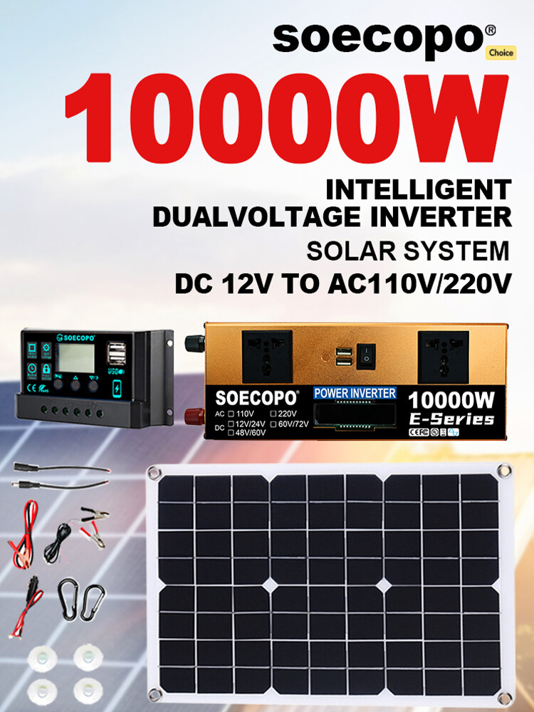 10000W Solar Kit – 500W Panel 100A MPPT Controller DC Cable 12V/24V to 110V
