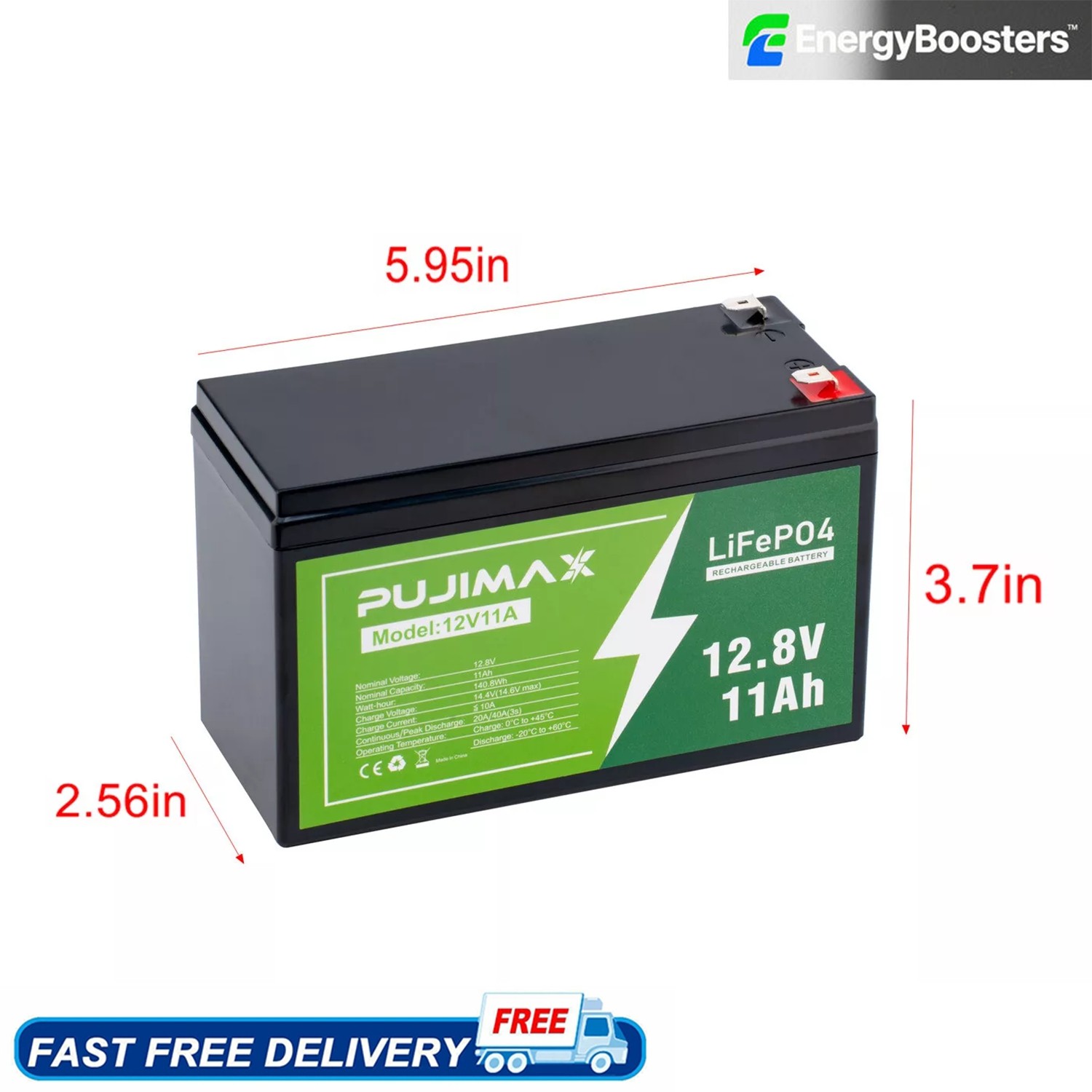 12V 11Ah LiFePO4 Battery Rechargeable Deep Cycle w/ BMS for RV Solar Marine