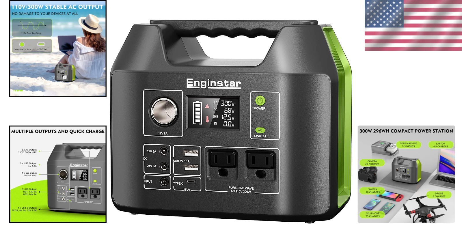 300W Portable Solar Generator, 296Wh Battery Power for Camping & RV Adventures
