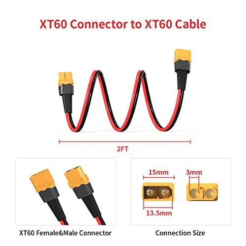 12AWG XT60 Extension Cable 2 6 10 20 35 50 75 2FT 12AWG XT60 Extension Cable