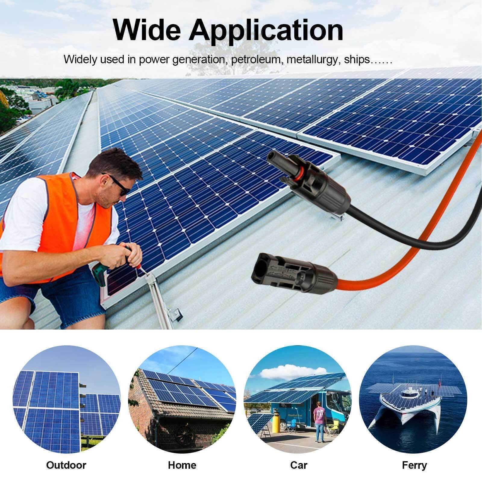 1 Pair 10AWG Black+Red Solar Panel Extension Cable Wire Connector Silicone Wire