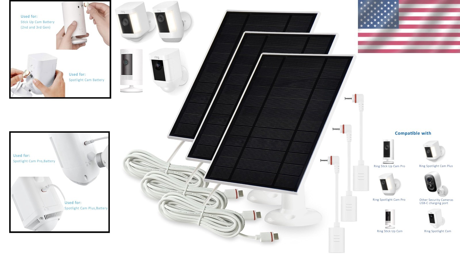 Solar Panel for Ring Stick Up and Spotlight