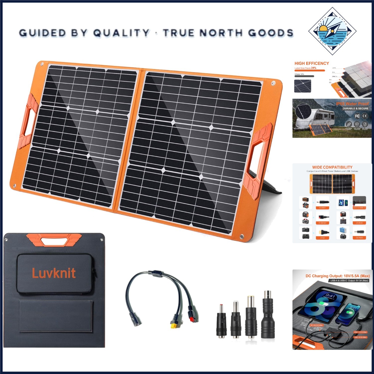 Waterproof 100W Solar Charger with Multiple Output Connectors for Devices