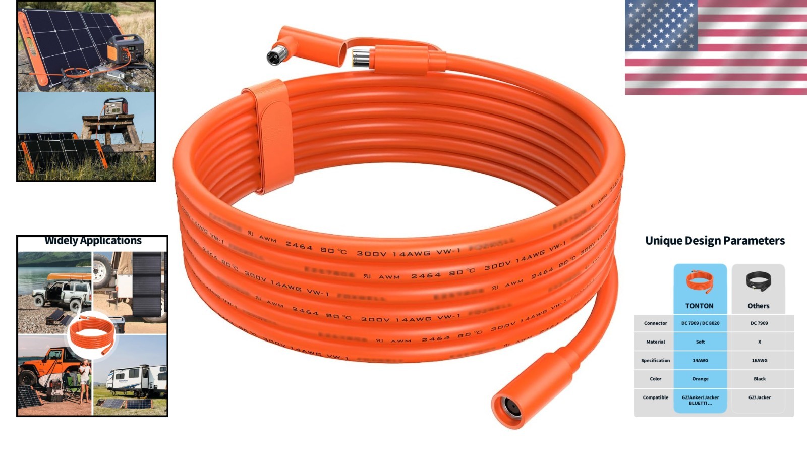 Versatile 14AWG 10FT Extension Cord for Solar Generators – DC7909 Compatible