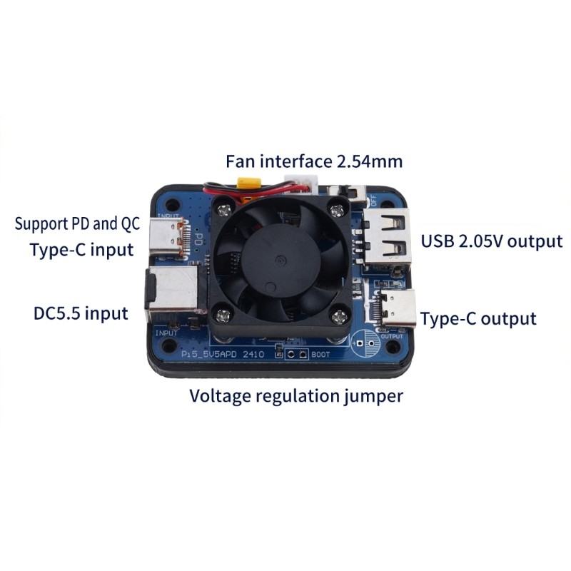 Compact 5V5A PD Power Module for RPI 5 Development Boards and Soft Router