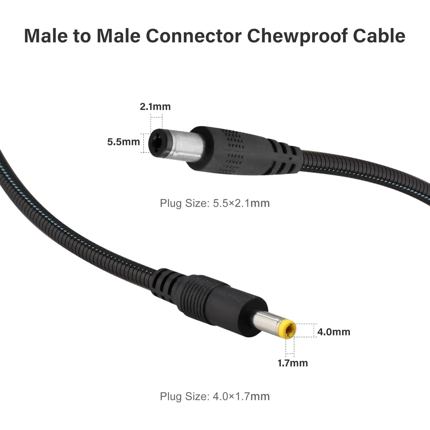 Chewproof Solar Panel Power Cable, 5.5×2.1 to 4.0×1.7 Male DC Plug, 79in, 2 Pack